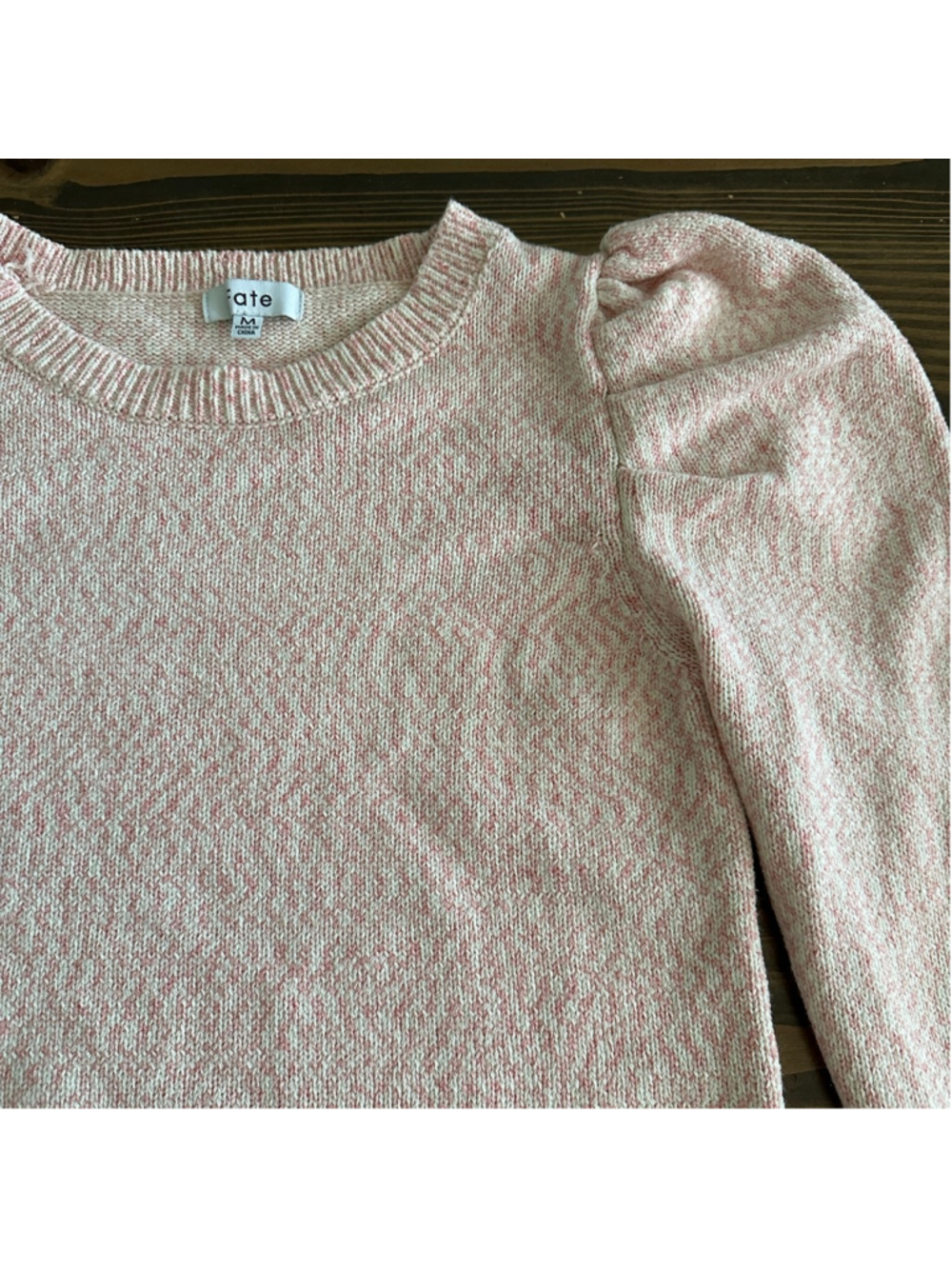 Women’s Fate Pink White Speckled Puff Sleeve Crew Neck Sweater M Feminine Knit